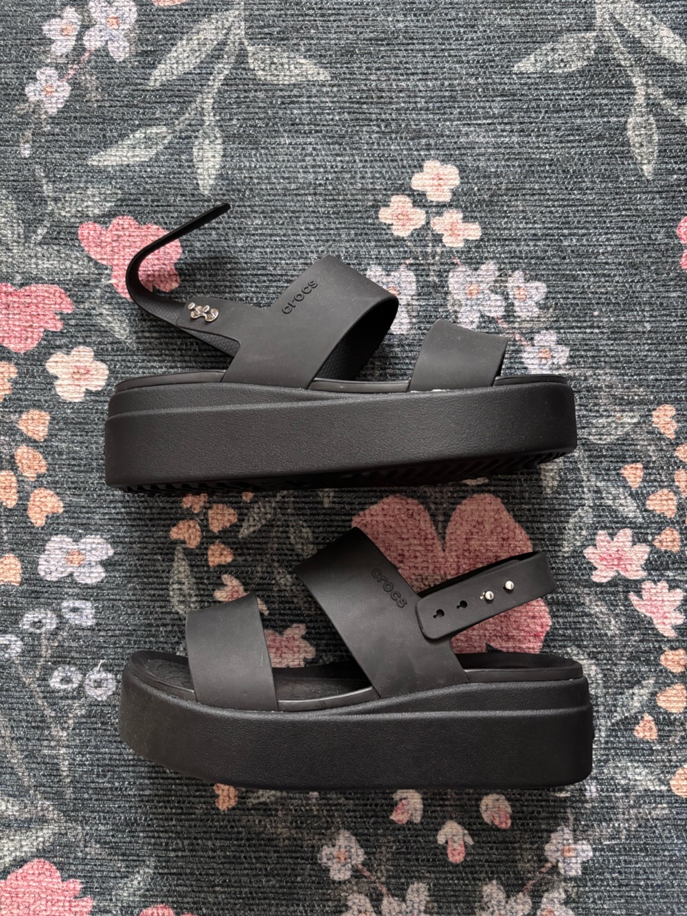 CROCS Black Platform Slide Sandals with Ankle Strap